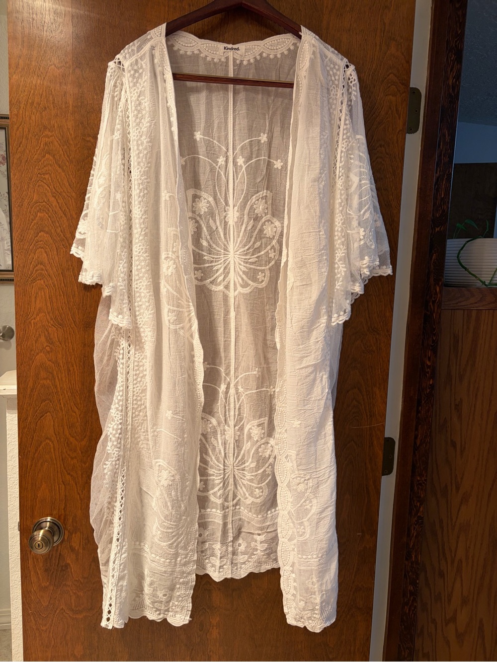 Kindred White Cotton Lace Duster Kimono Embroidered Butterfly Boho Plus Size